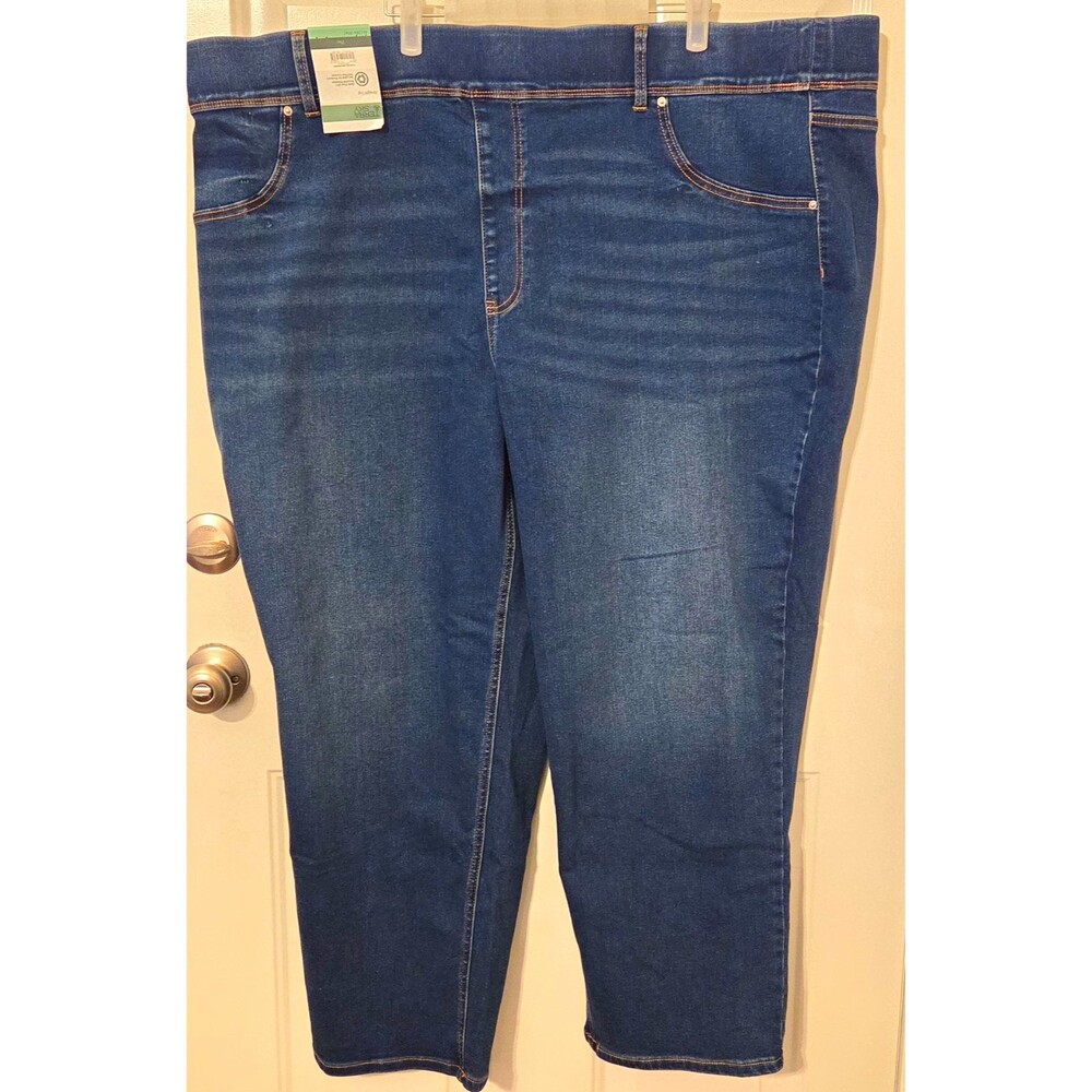 Terra & Sky Women's  Straight Leg Pull-On Jeans Med Wash Blue Stretch-4X 28w-30w